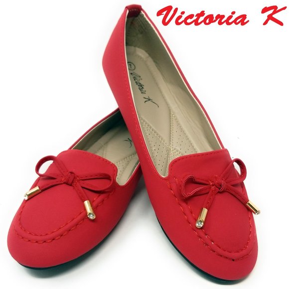Victoria K Shoes Women Slip On Loafer Buckle Bow Flats Bt338 Red